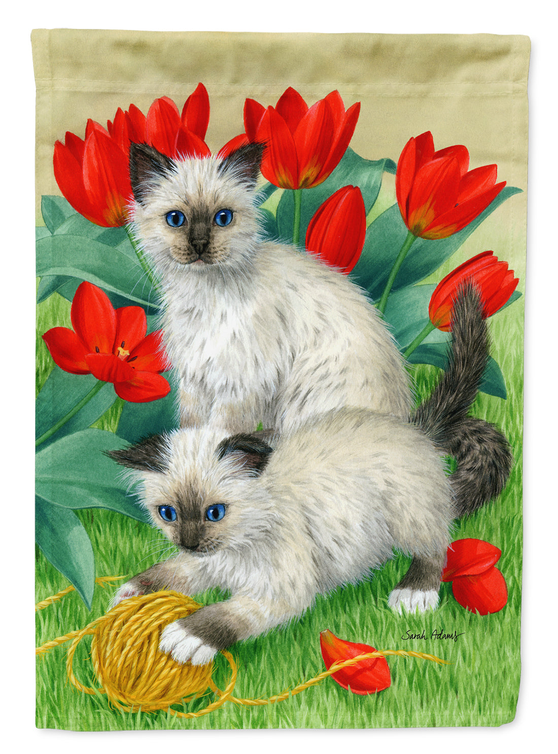 Birman Kittens House Flag 28x40 Porch Sleeve Pole Decorative Outside Yard Banner Artwork Wall Hanging, Polyester