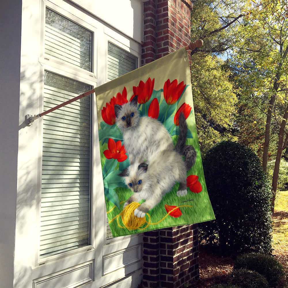 Birman Kittens House Flag 28x40 Porch Sleeve Pole Decorative Outside Yard Banner Artwork Wall Hanging, Polyester
