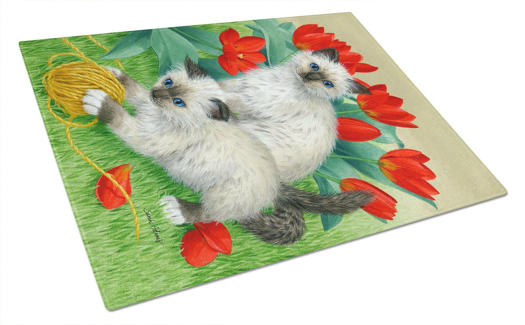 Birman Kittens Cutting Board Tempered Glass Kitchen Cutting Surface, Heat Resistant Chopping, Non-Slip Feet, Food Prep & Serving