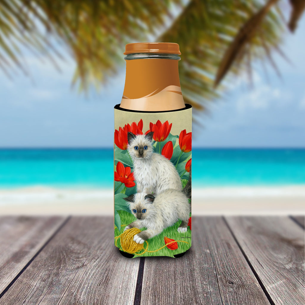 Birman Kittens Slim Can Hugger , Insulated Foam Hugger for 12 oz Slim Cans, Beer Bottles & Water Bottles, Printed in USA
