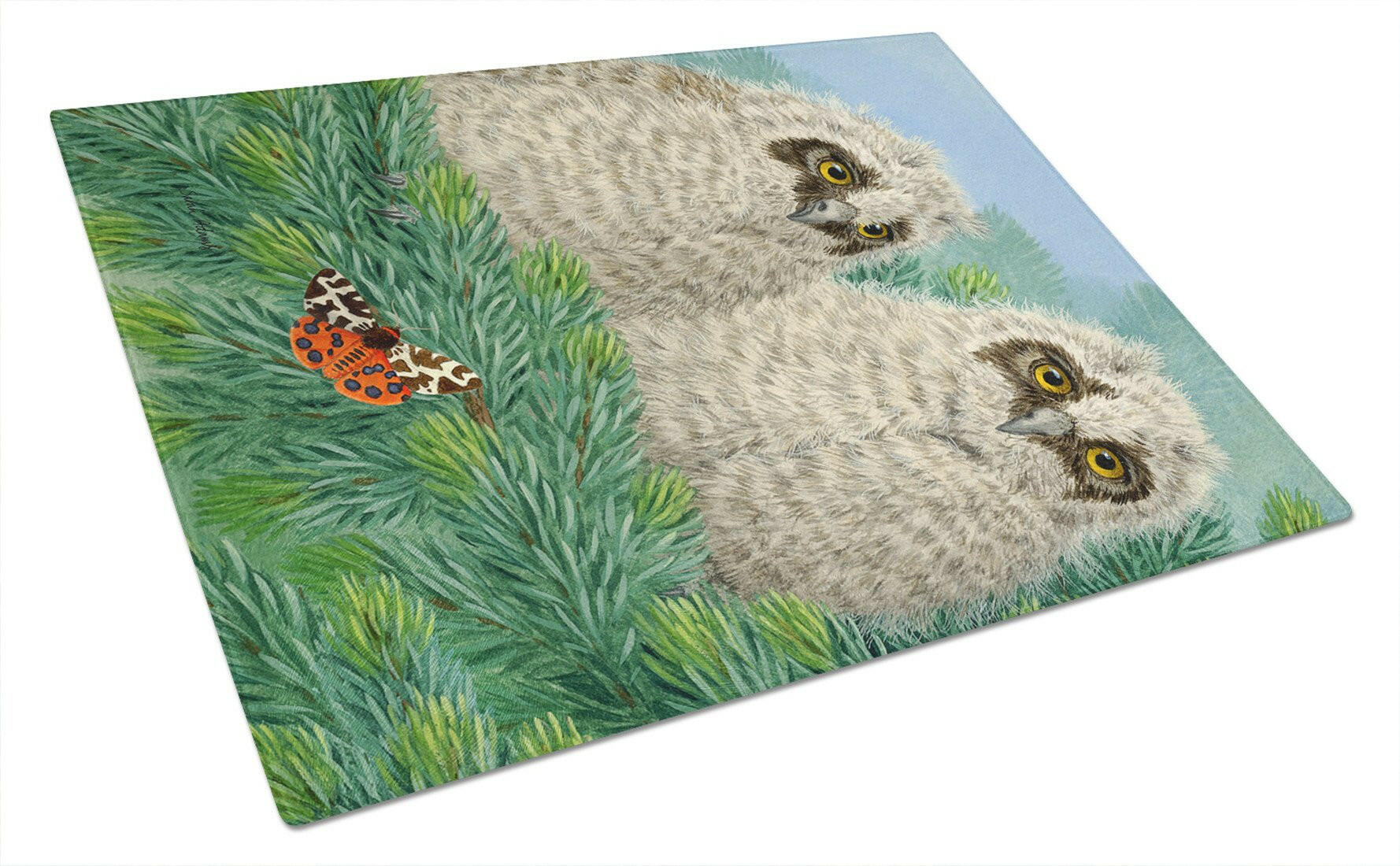 Owlets Cutting Board Tempered Glass Kitchen Cutting Surface, Heat Resistant Chopping, Non-Slip Feet, Food Prep & Serving
