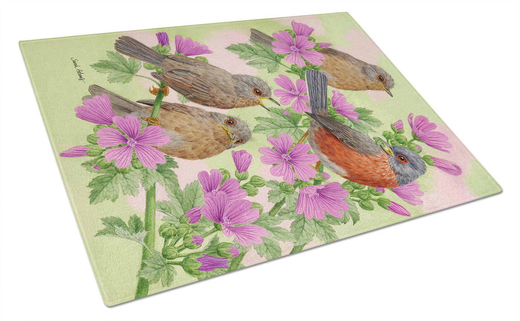 Warbler Family Cutting Board Tempered Glass Kitchen Cutting Surface, Heat Resistant Chopping, Non-Slip Feet, Food Prep & Serving