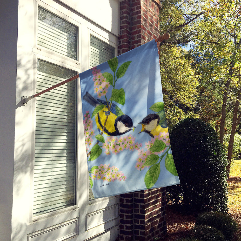Eurasian Blue Tits Birds House Flag 28x40 Porch Sleeve Pole Decorative Outside Yard Banner Artwork Wall Hanging, Polyester