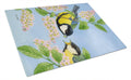 Eurasian Blue Tits Birds Cutting Board Tempered Glass Kitchen Cutting Surface, Heat Resistant Chopping, Non-Slip Feet, Food Prep & Serving