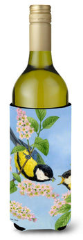 Eurasian Blue Tits Birds Wine Bottle Hugger Gift Sleeve for Standard 750 ml Bottles, Insulated Reusable Also Fits Mini Shot & Pint Bottles