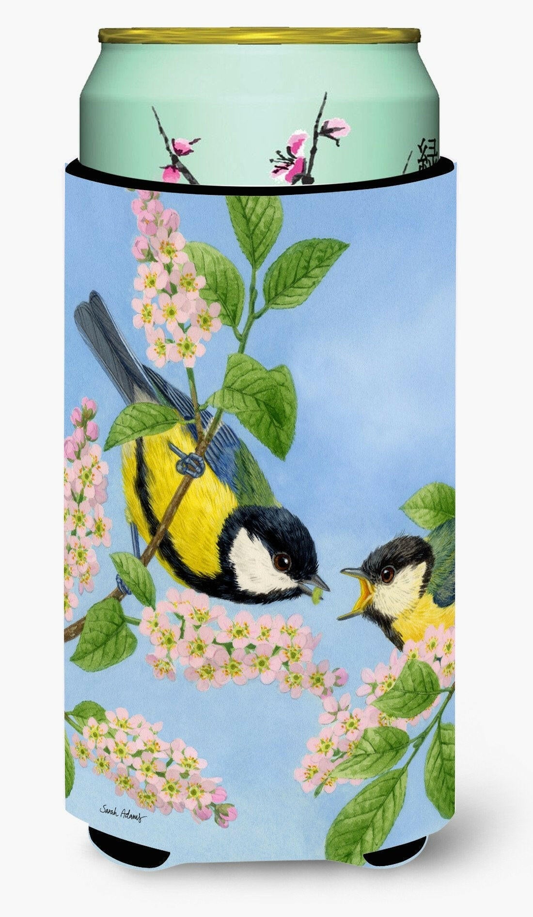 Eurasian Blue Tits Birds Tall Boy Hugger Can Cooler Sleeve Machine Washable Drink Collapsible Insulator Beverage Insulated Holder