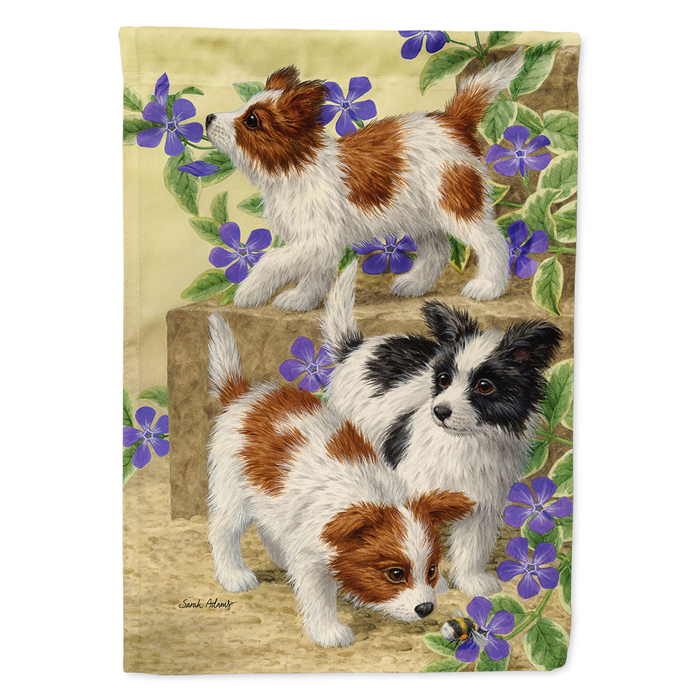 Papillon Pups House Flag 28x40 Porch Sleeve Pole Decorative Outside Yard Banner Artwork Wall Hanging, Polyester