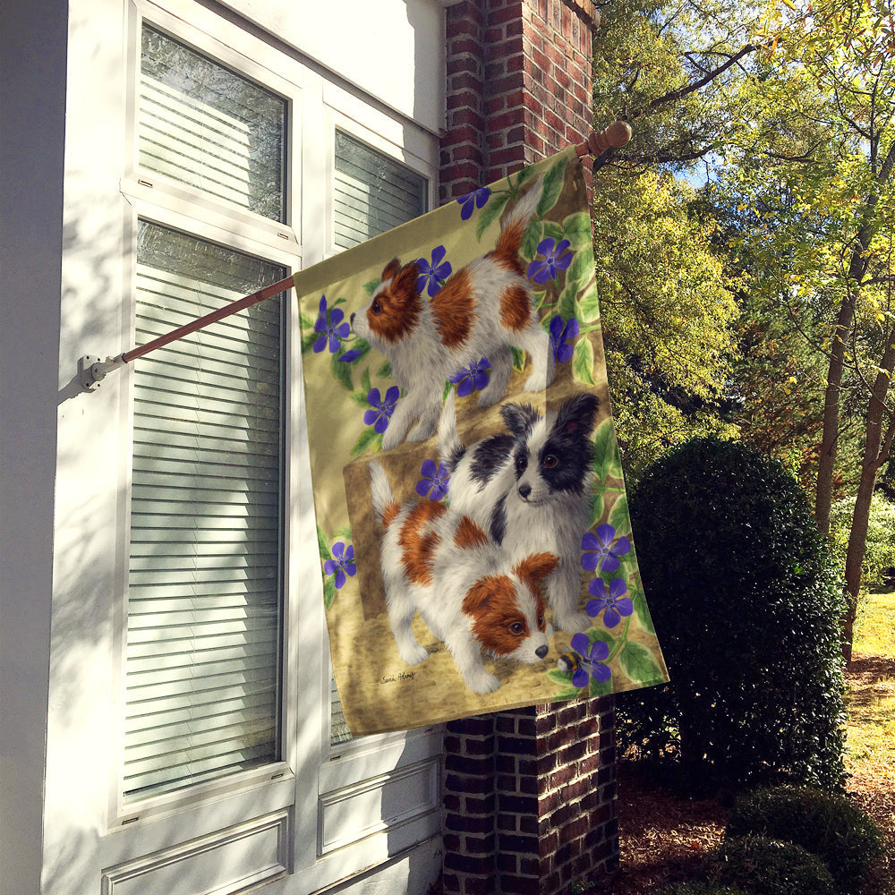 Papillon Pups House Flag 28x40 Porch Sleeve Pole Decorative Outside Yard Banner Artwork Wall Hanging, Polyester