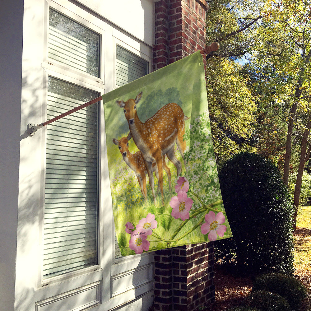 Fallow Deer & Calf House Flag 28x40 Porch Sleeve Pole Decorative Outside Yard Banner Artwork Wall Hanging, Polyester