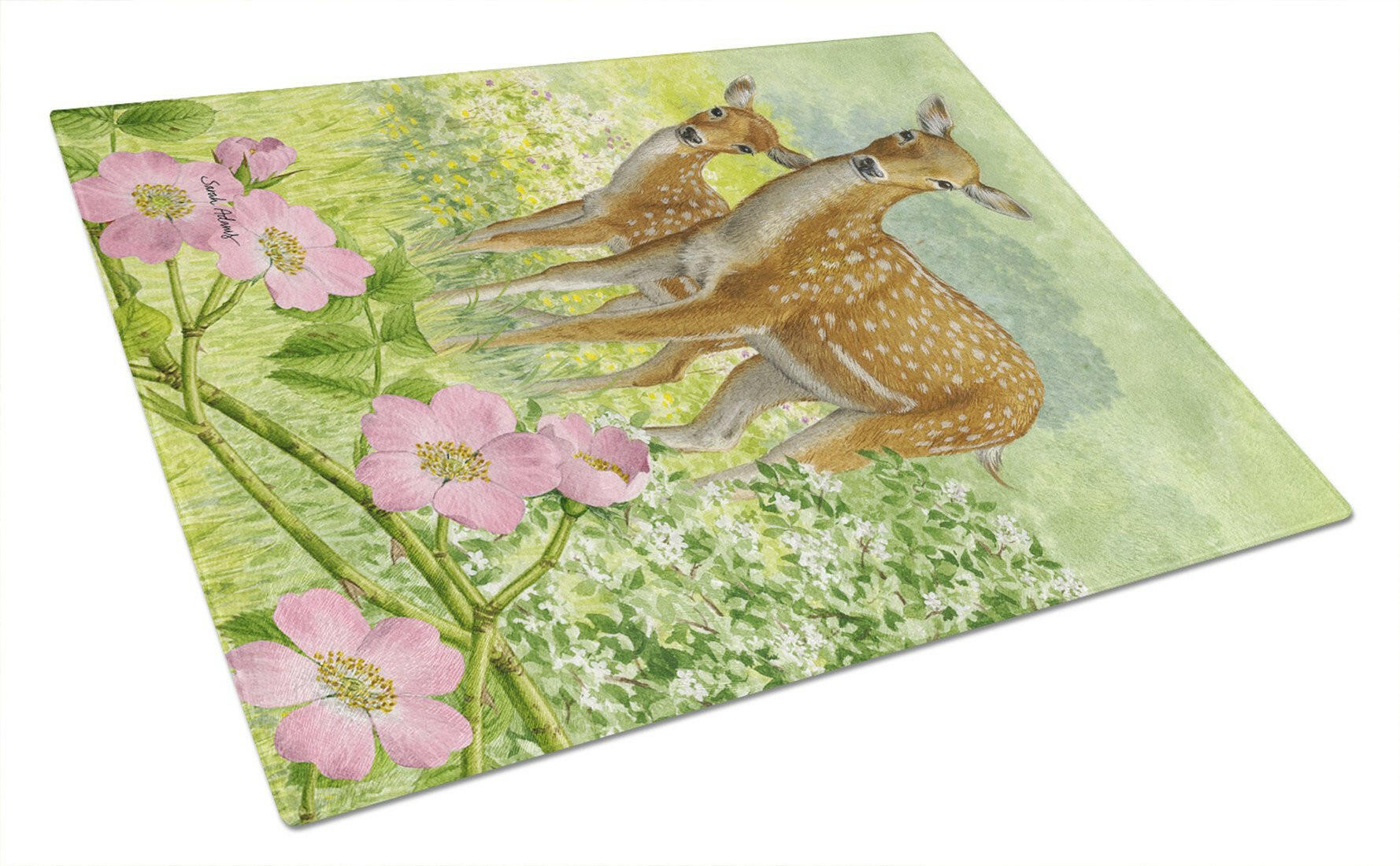 Fallow Deer & Calf Cutting Board Tempered Glass Kitchen Cutting Surface, Heat Resistant Chopping, Non-Slip Feet, Food Prep & Serving