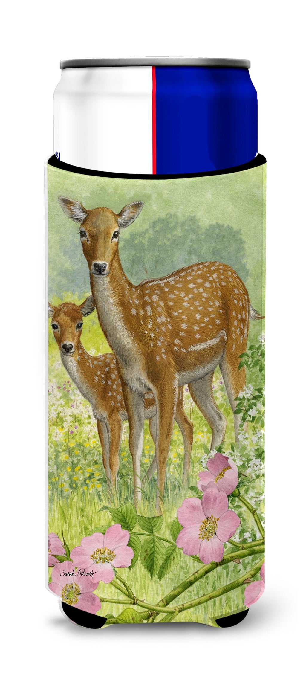 Fallow Deer & Calf Slim Can Hugger , Insulated Foam Hugger for 12 oz Slim Cans, Beer Bottles & Water Bottles, Printed in USA