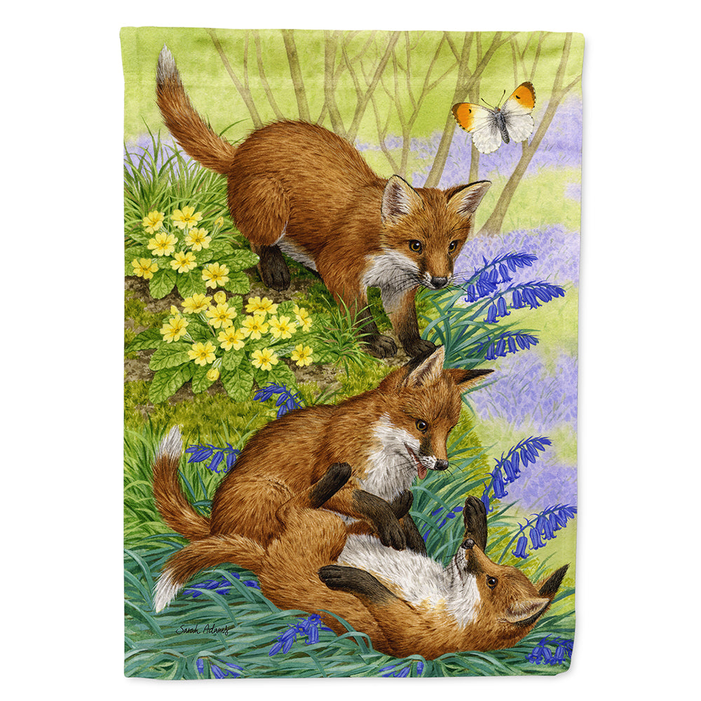 Fox Cubs House Flag 28x40 Porch Sleeve Pole Decorative Outside Yard Banner Artwork Wall Hanging, Polyester