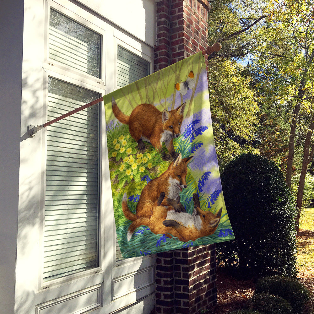 Fox Cubs House Flag 28x40 Porch Sleeve Pole Decorative Outside Yard Banner Artwork Wall Hanging, Polyester