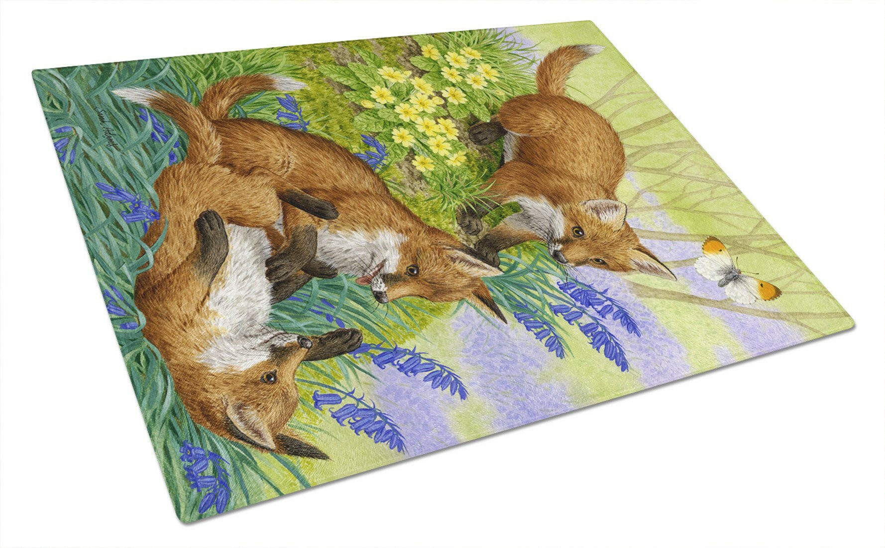 Fox Cubs Cutting Board Tempered Glass Kitchen Cutting Surface, Heat Resistant Chopping, Non-Slip Feet, Food Prep & Serving