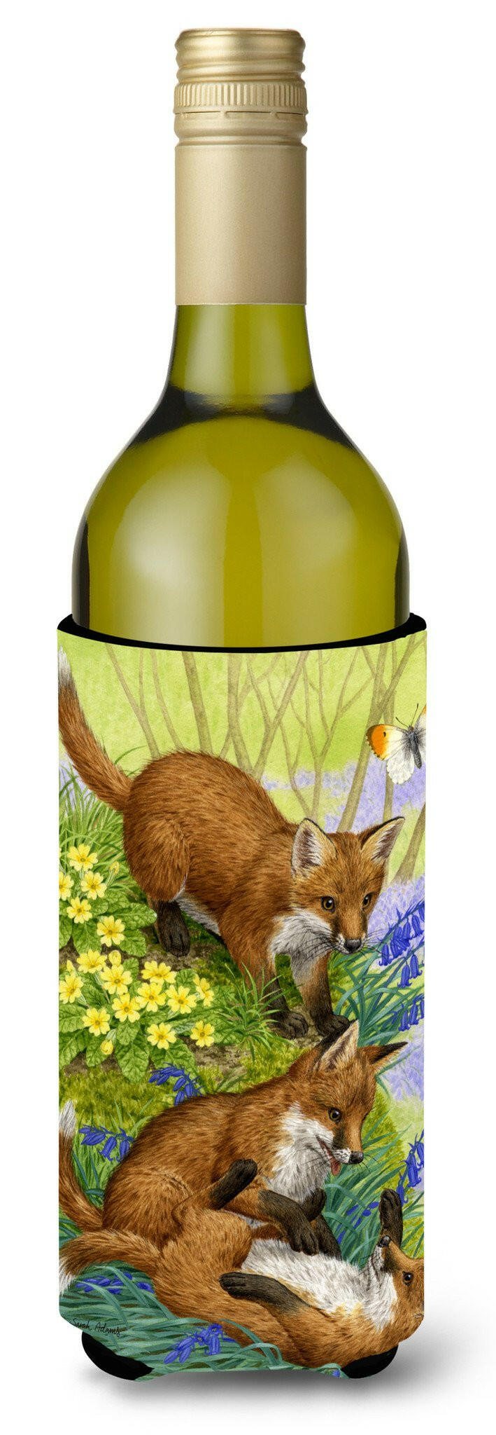 Fox Cubs Wine Bottle Hugger Gift Sleeve for Standard 750 ml Bottles, Insulated Reusable Also Fits Mini Shot & Pint Bottles