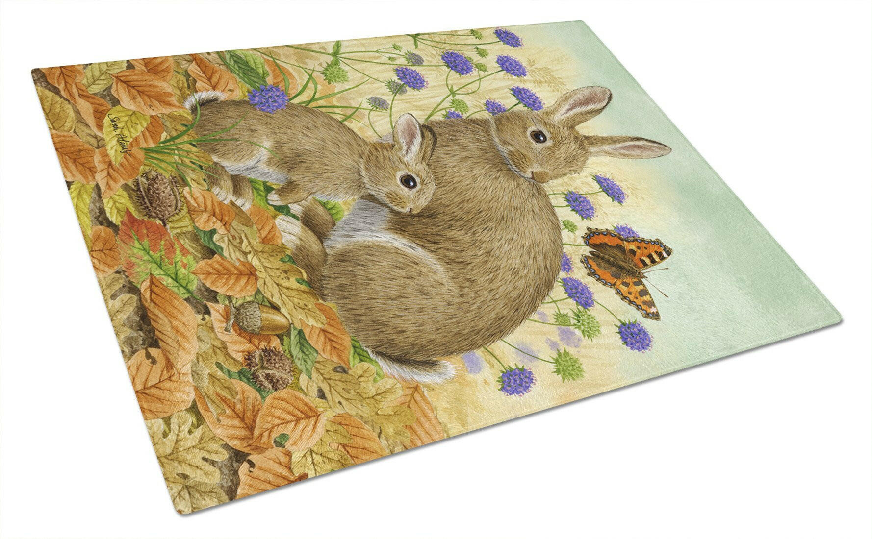 Rabbit & Baby Cutting Board Tempered Glass Kitchen Cutting Surface, Heat Resistant Chopping, Non-Slip Feet, Food Prep & Serving