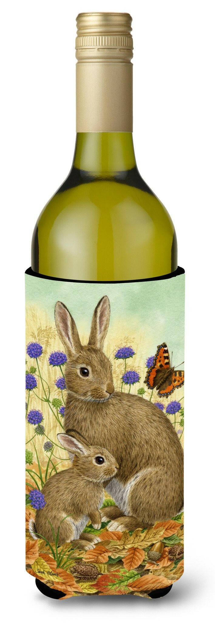 Rabbit & Baby Wine Bottle Hugger Gift Sleeve for Standard 750 ml Bottles, Insulated Reusable Also Fits Mini Shot & Pint Bottles
