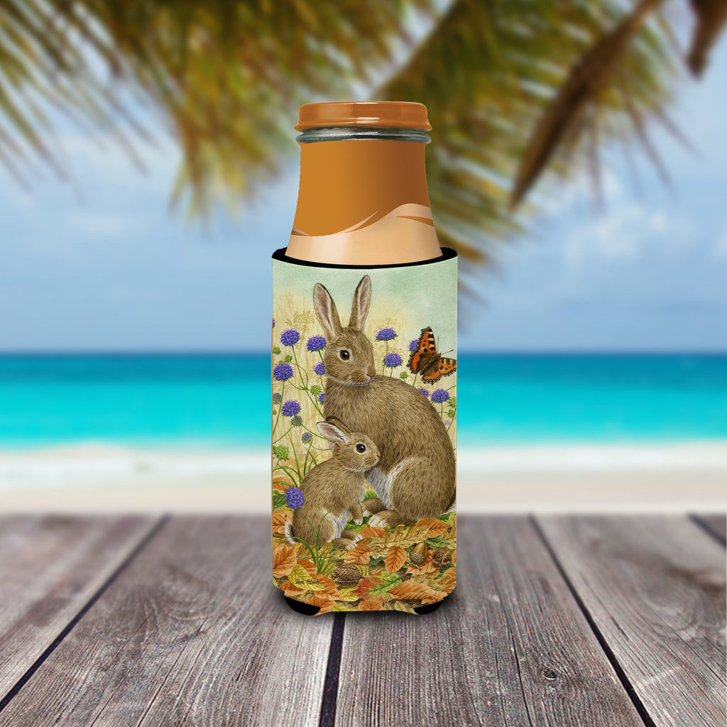 Rabbit & Baby Slim Can Hugger , Insulated Foam Hugger for 12 oz Slim Cans, Beer Bottles & Water Bottles, Printed in USA