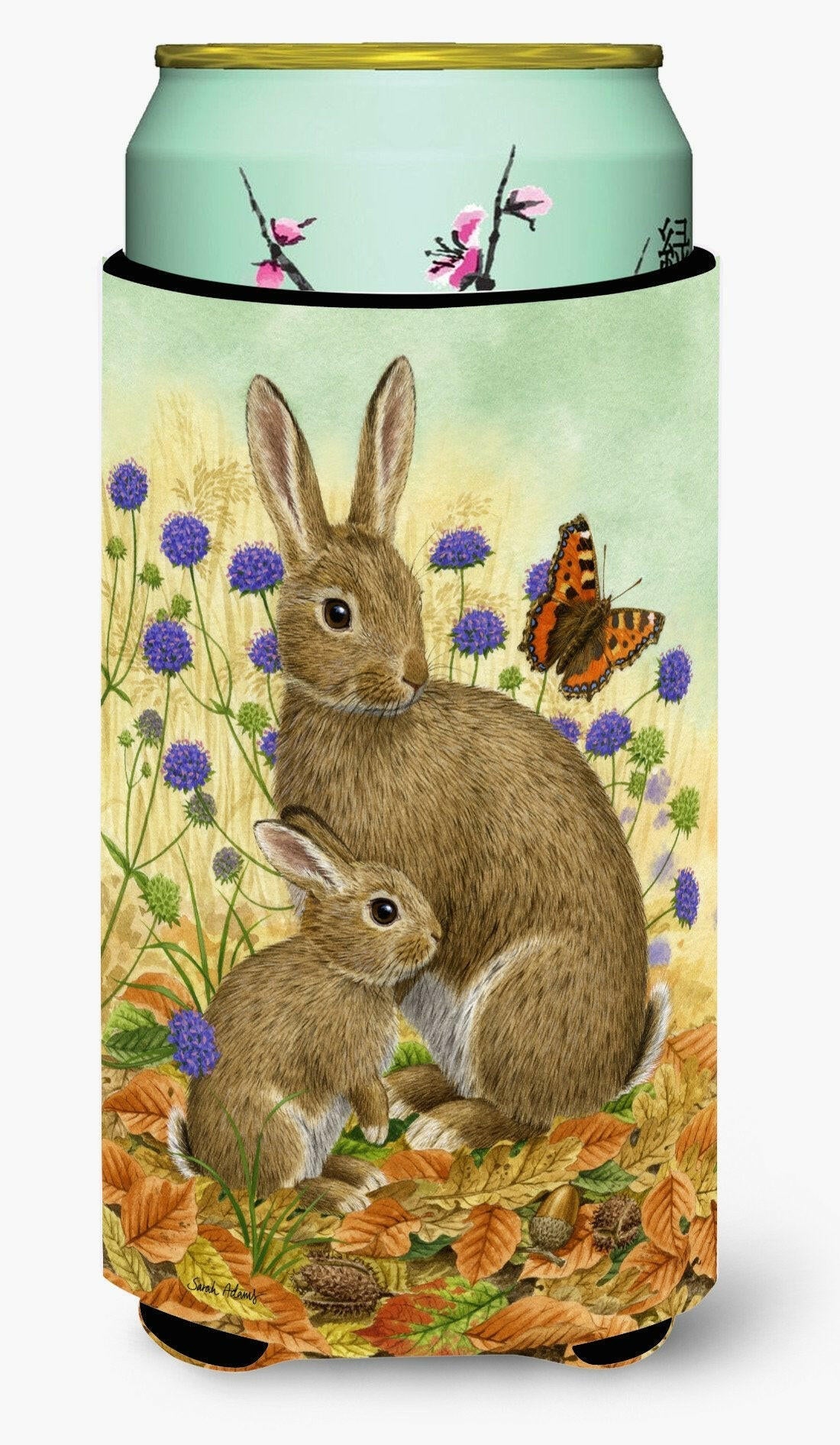 Rabbit & Baby Tall Boy Hugger Can Cooler Sleeve Machine Washable Drink Collapsible Insulator Beverage Insulated Holder