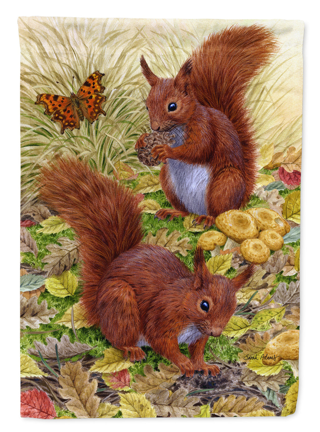 Red Squirrels House Flag 28x40 Porch Sleeve Pole Decorative Outside Yard Banner Artwork Wall Hanging, Polyester