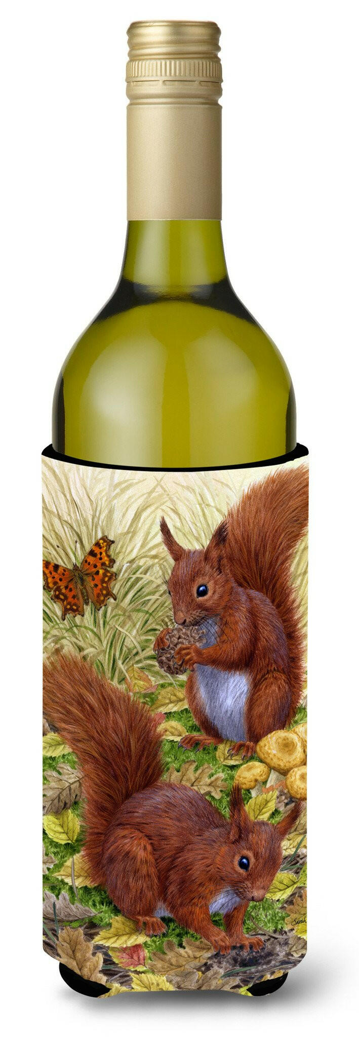 Red Squirrels Wine Bottle Hugger Gift Sleeve for Standard 750 ml Bottles, Insulated Reusable Also Fits Mini Shot & Pint Bottles