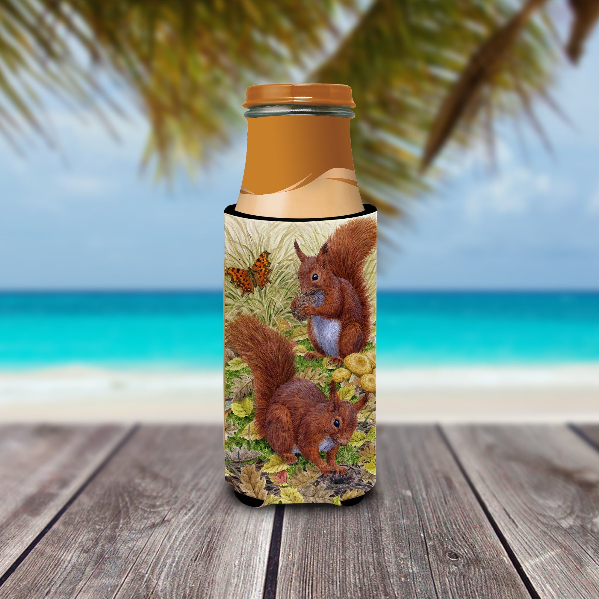 Red Squirrels Slim Can Hugger , Insulated Foam Hugger for 12 oz Slim Cans, Beer Bottles & Water Bottles, Printed in USA
