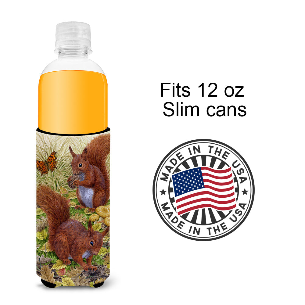 Red Squirrels Slim Can Hugger , Insulated Foam Hugger for 12 oz Slim Cans, Beer Bottles & Water Bottles, Printed in USA