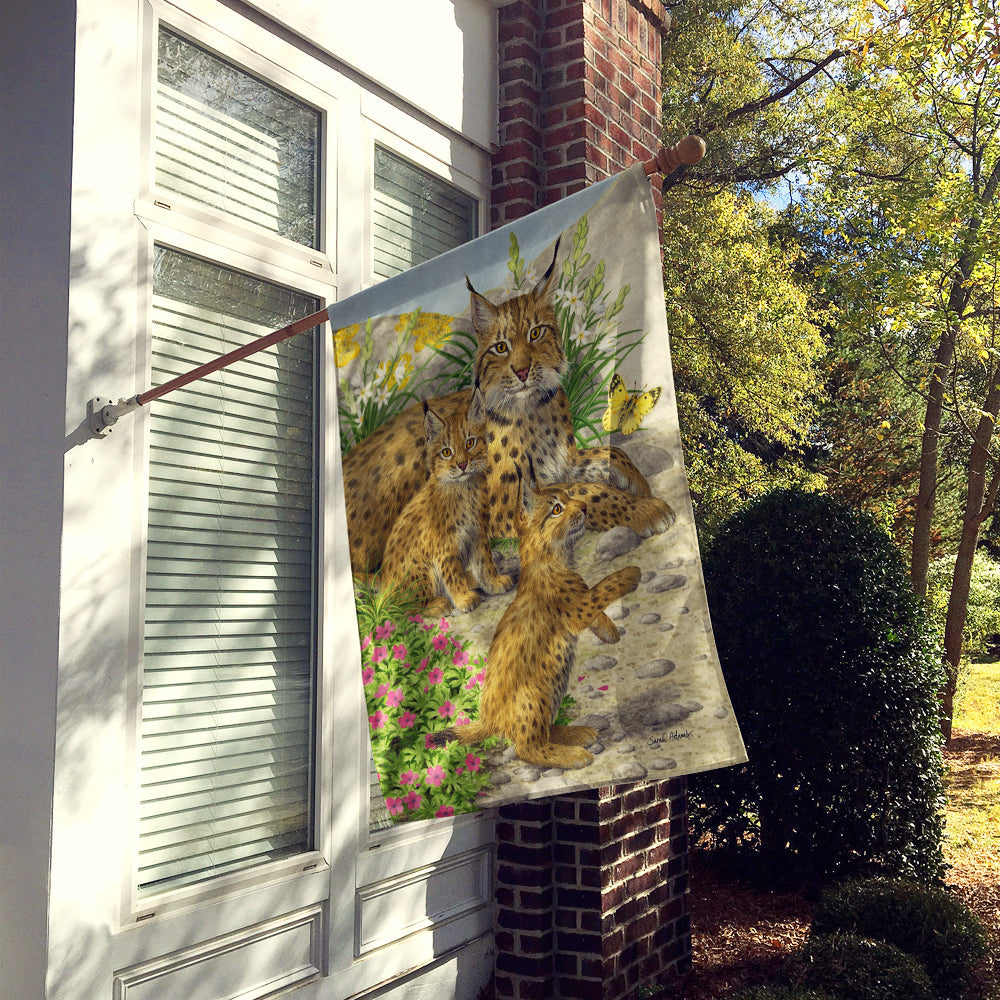 Lynx & Cubs House Flag 28x40 Porch Sleeve Pole Decorative Outside Yard Banner Artwork Wall Hanging, Polyester