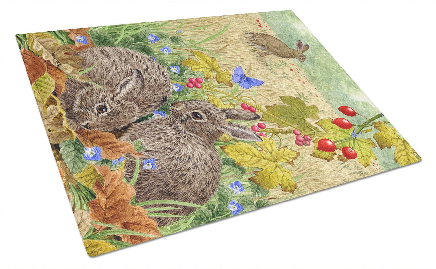 Leverets and Rabbit Cutting Board Tempered Glass Kitchen Cutting Surface, Heat Resistant Chopping, Non-Slip Feet, Food Prep & Serving