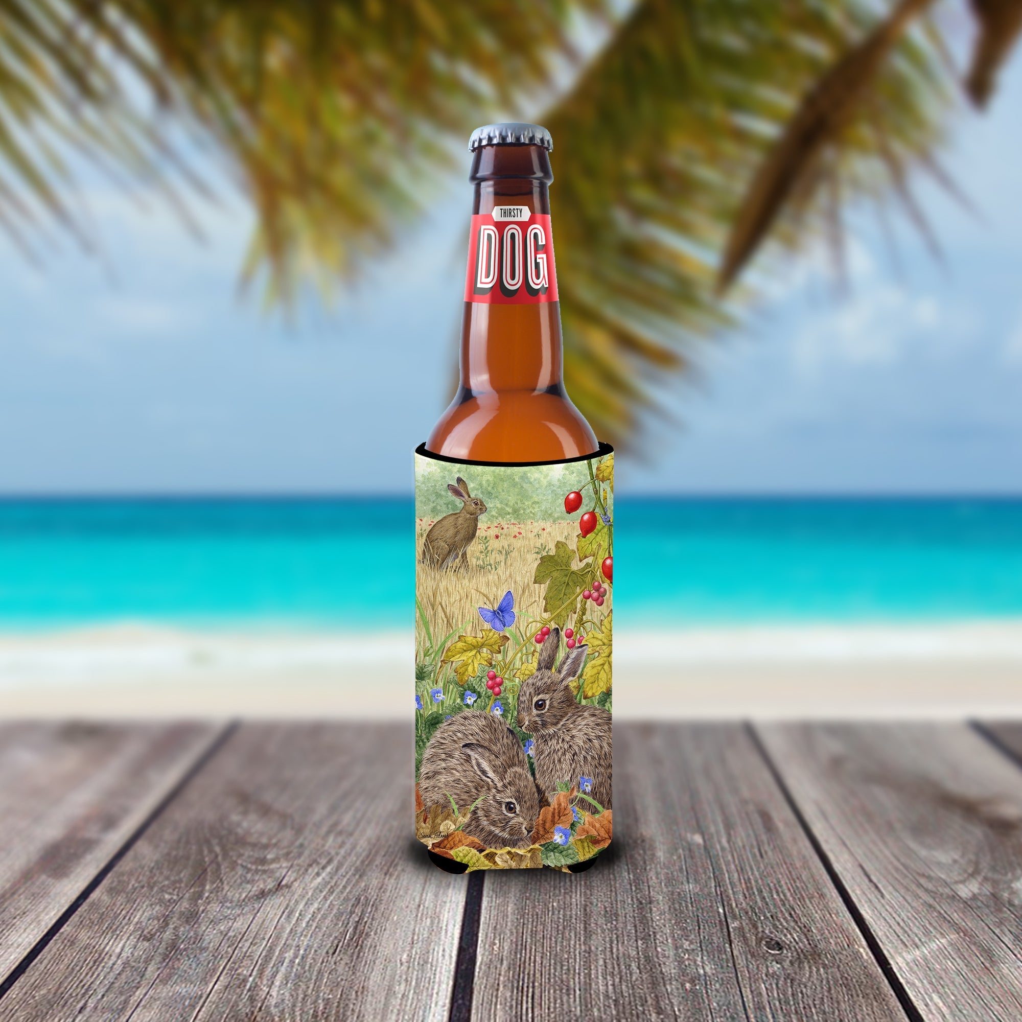 Leverets and Rabbit Slim Can Hugger , Insulated Foam Hugger for 12 oz Slim Cans, Beer Bottles & Water Bottles, Printed in USA