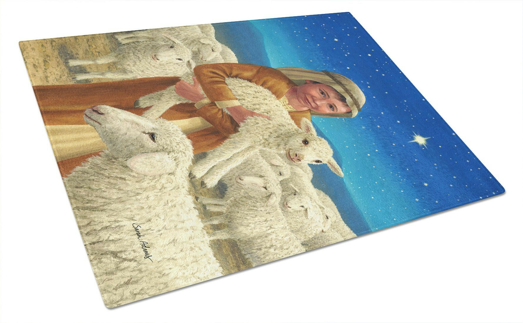Shepherd and his sheep Cutting Board Tempered Glass Kitchen Cutting Surface, Heat Resistant Chopping, Non-Slip Feet, Food Prep & Serving