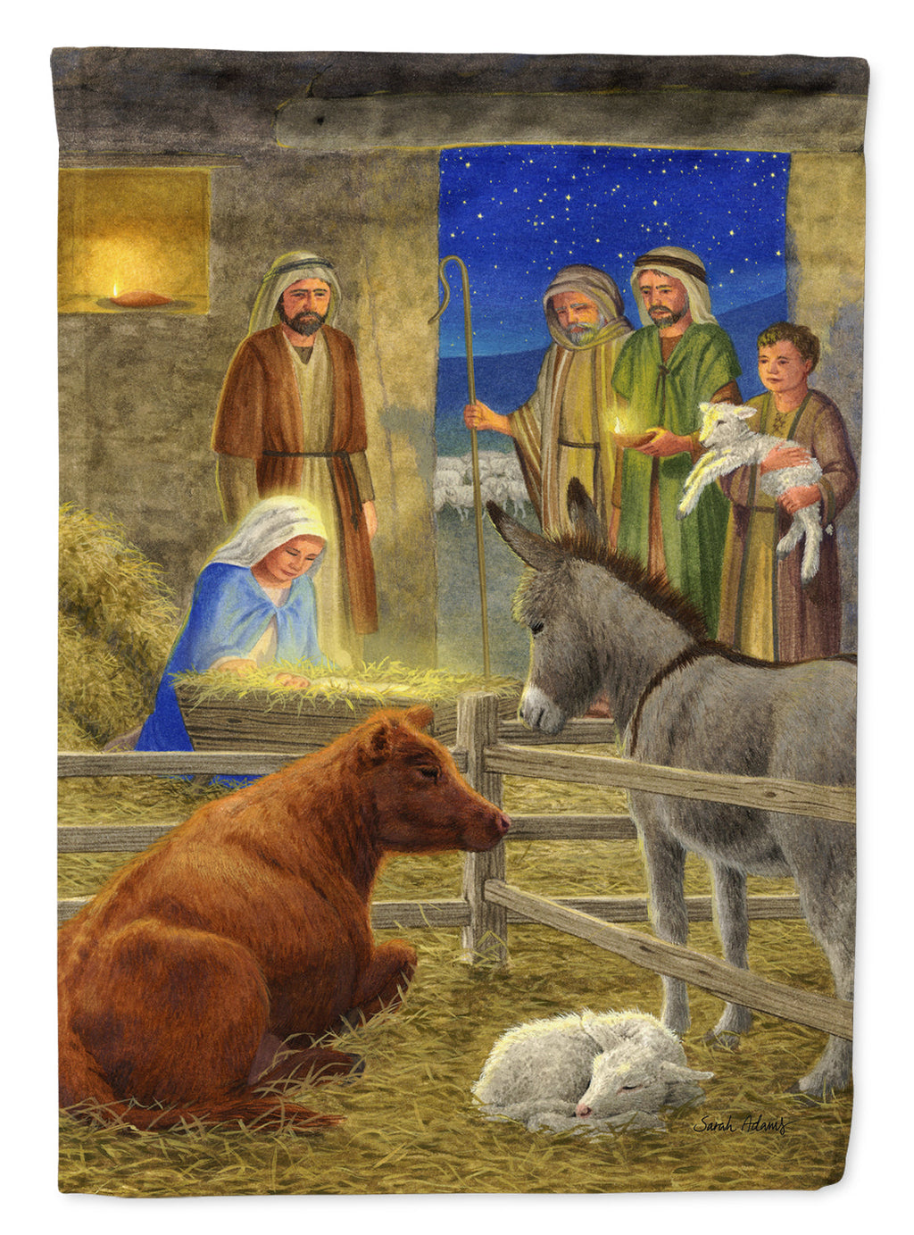 Nativity Scene House Flag 28x40 Porch Sleeve Pole Decorative Outside Yard Banner Artwork Wall Hanging, Polyester