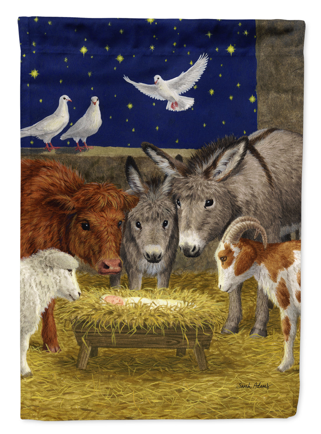 Nativity Scene with just animals House Flag 28x40 Porch Sleeve Pole Decorative Outside Yard Banner Artwork Wall Hanging, Polyester