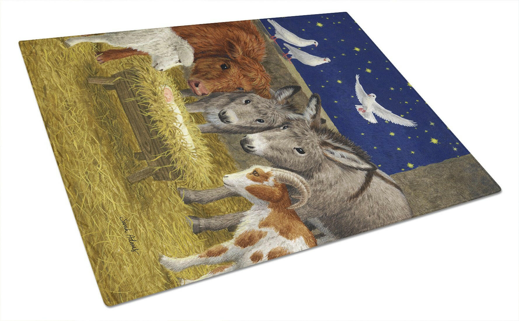 Nativity Scene with just animals Cutting Board Tempered Glass Kitchen Cutting Surface, Heat Resistant Chopping, Non-Slip Feet, Food Prep & Serving