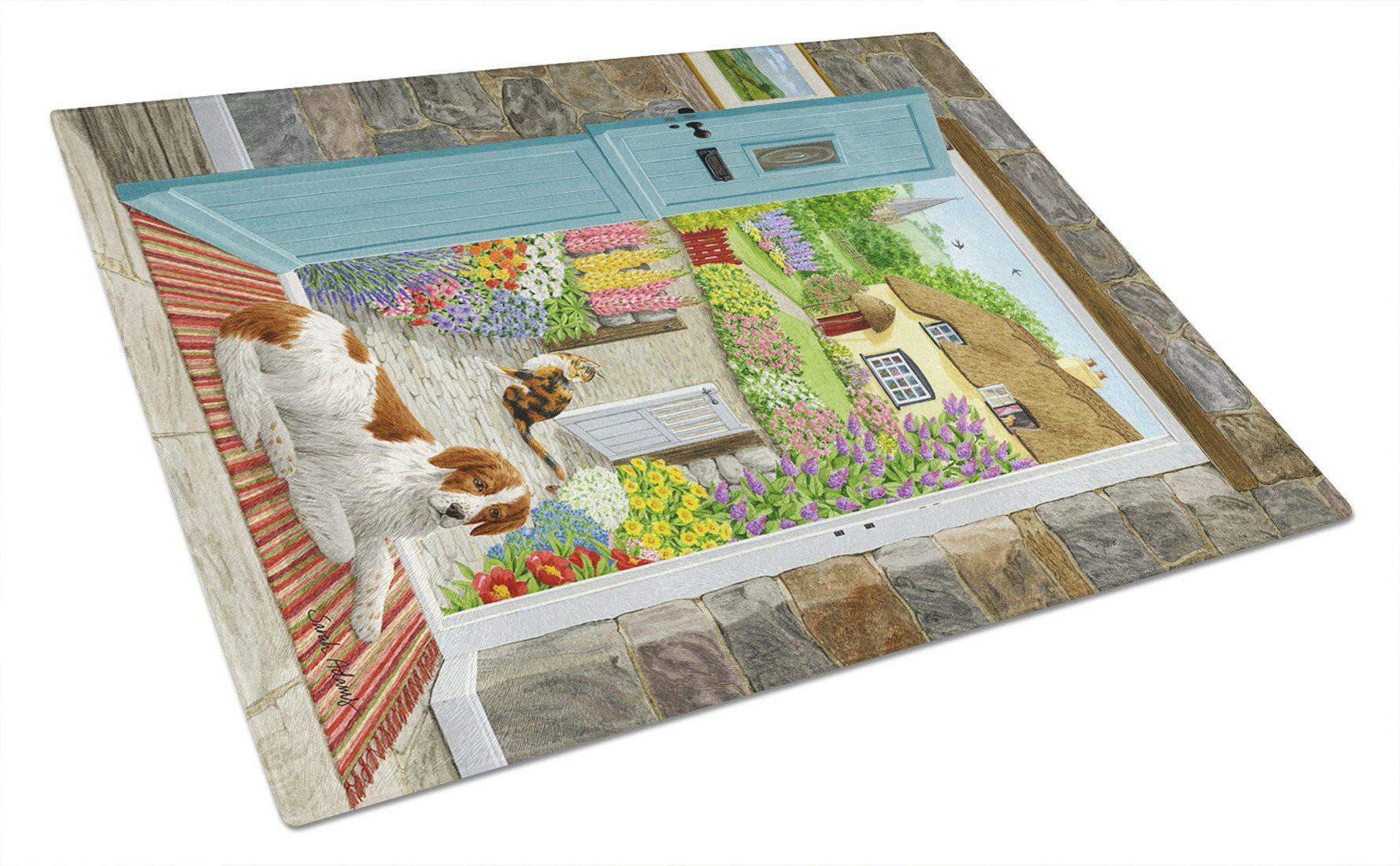 Welsh Springer Spaniel at the cottage door Cutting Board Tempered Glass Kitchen Cutting Surface, Heat Resistant Chopping, Non-Slip Feet, Food Prep & Serving