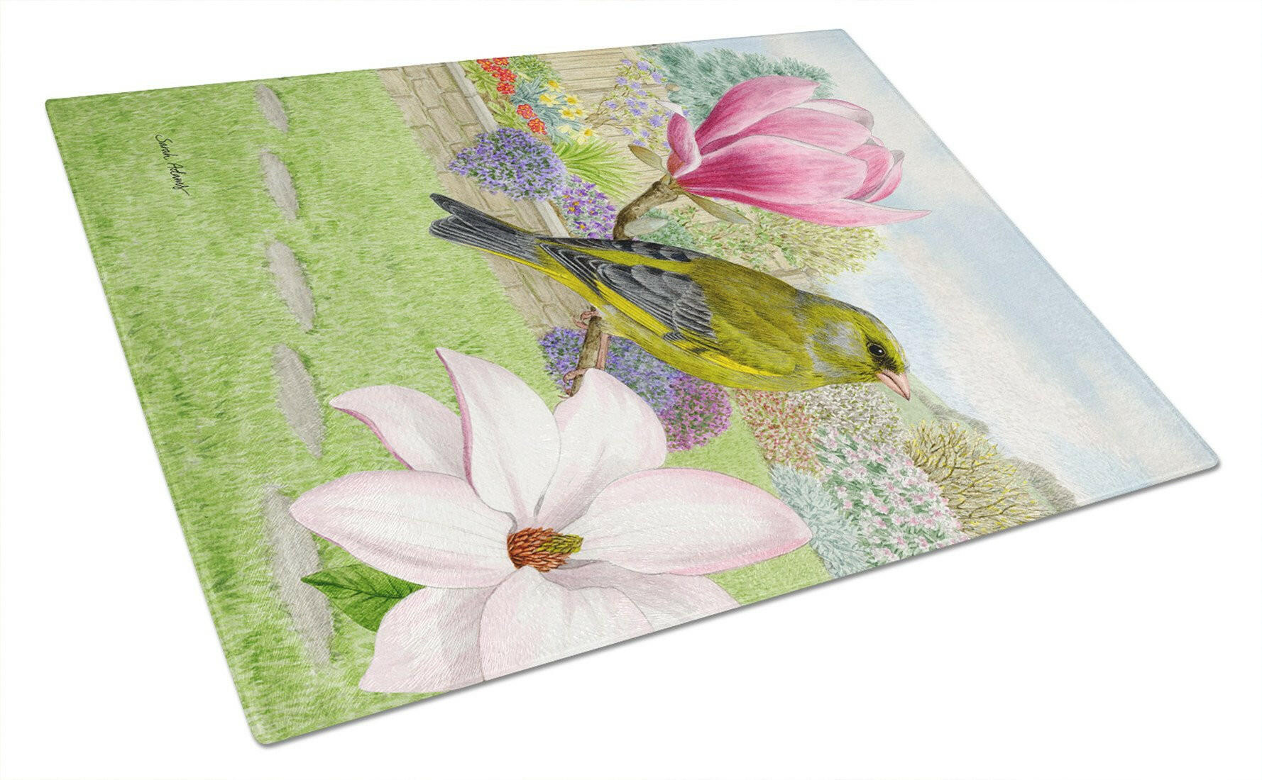 European Greenfinch Cutting Board Tempered Glass Kitchen Cutting Surface, Heat Resistant Chopping, Non-Slip Feet, Food Prep & Serving