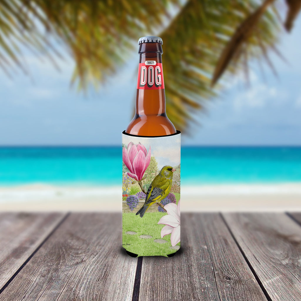 European Greenfinch Slim Can Hugger , Insulated Foam Hugger for 12 oz Slim Cans, Beer Bottles & Water Bottles, Printed in USA