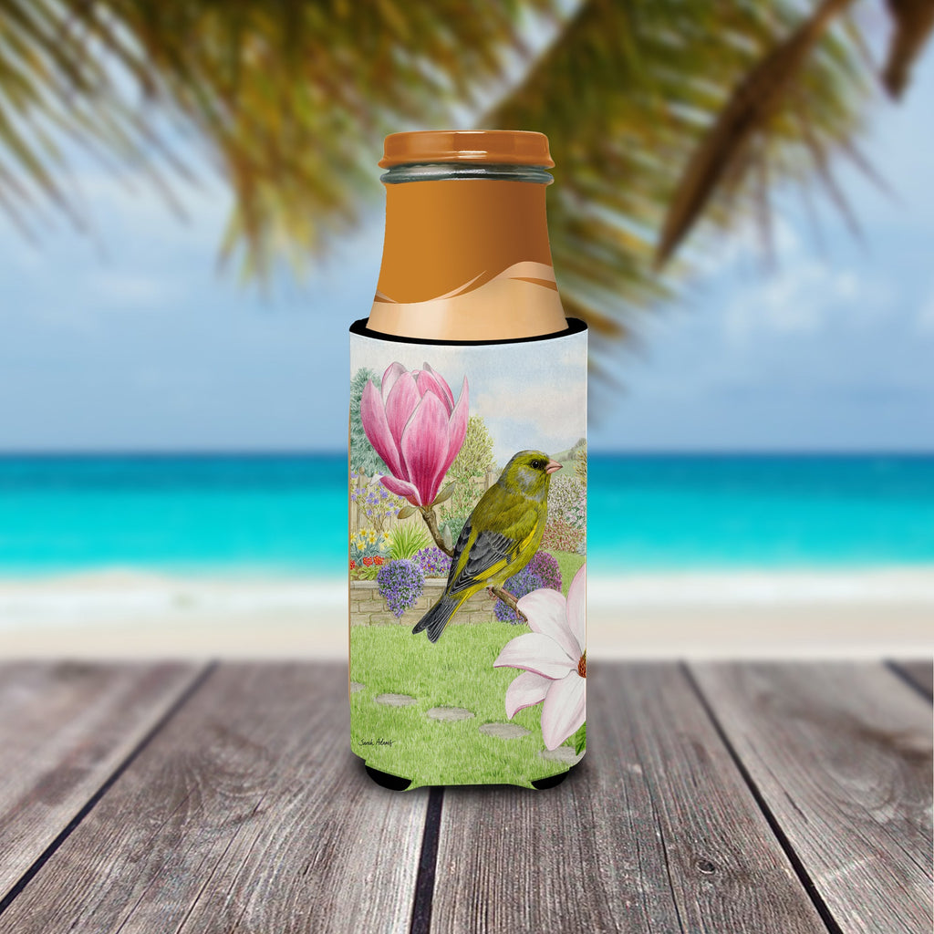 European Greenfinch Slim Can Hugger , Insulated Foam Hugger for 12 oz Slim Cans, Beer Bottles & Water Bottles, Printed in USA