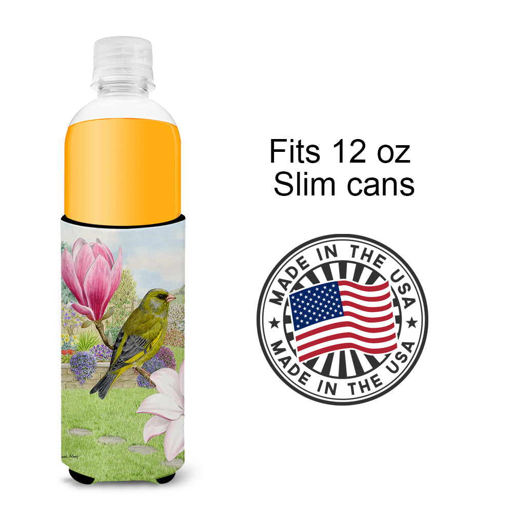 European Greenfinch Slim Can Hugger , Insulated Foam Hugger for 12 oz Slim Cans, Beer Bottles & Water Bottles, Printed in USA