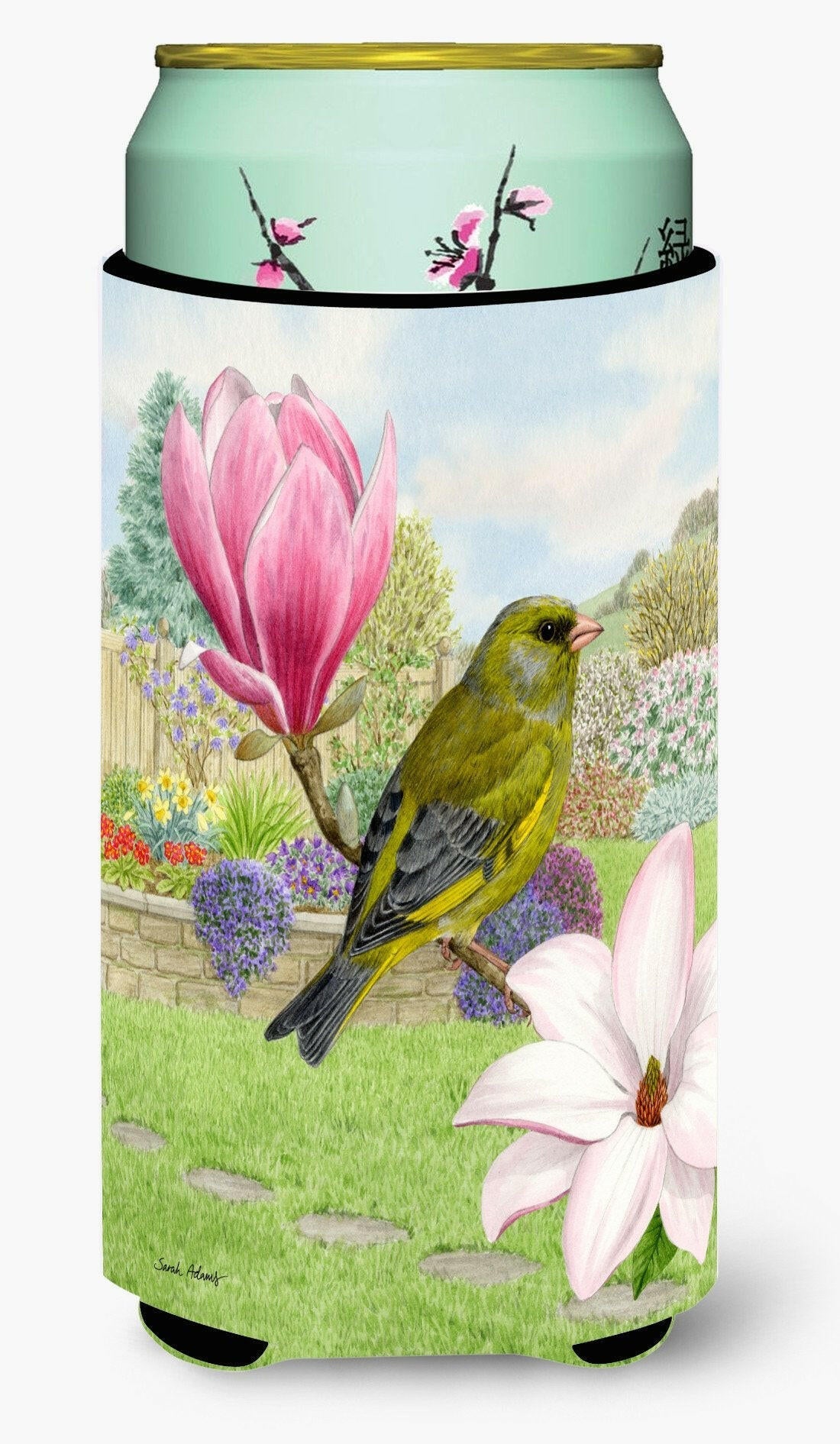 European Greenfinch Tall Boy Hugger Can Cooler Sleeve Machine Washable Drink Collapsible Insulator Beverage Insulated Holder