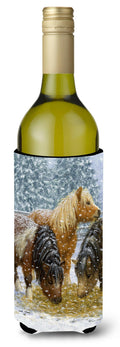 Shetland Ponies Wine Bottle Hugger Gift Sleeve for Standard 750 ml Bottles, Insulated Reusable Also Fits Mini Shot & Pint Bottles