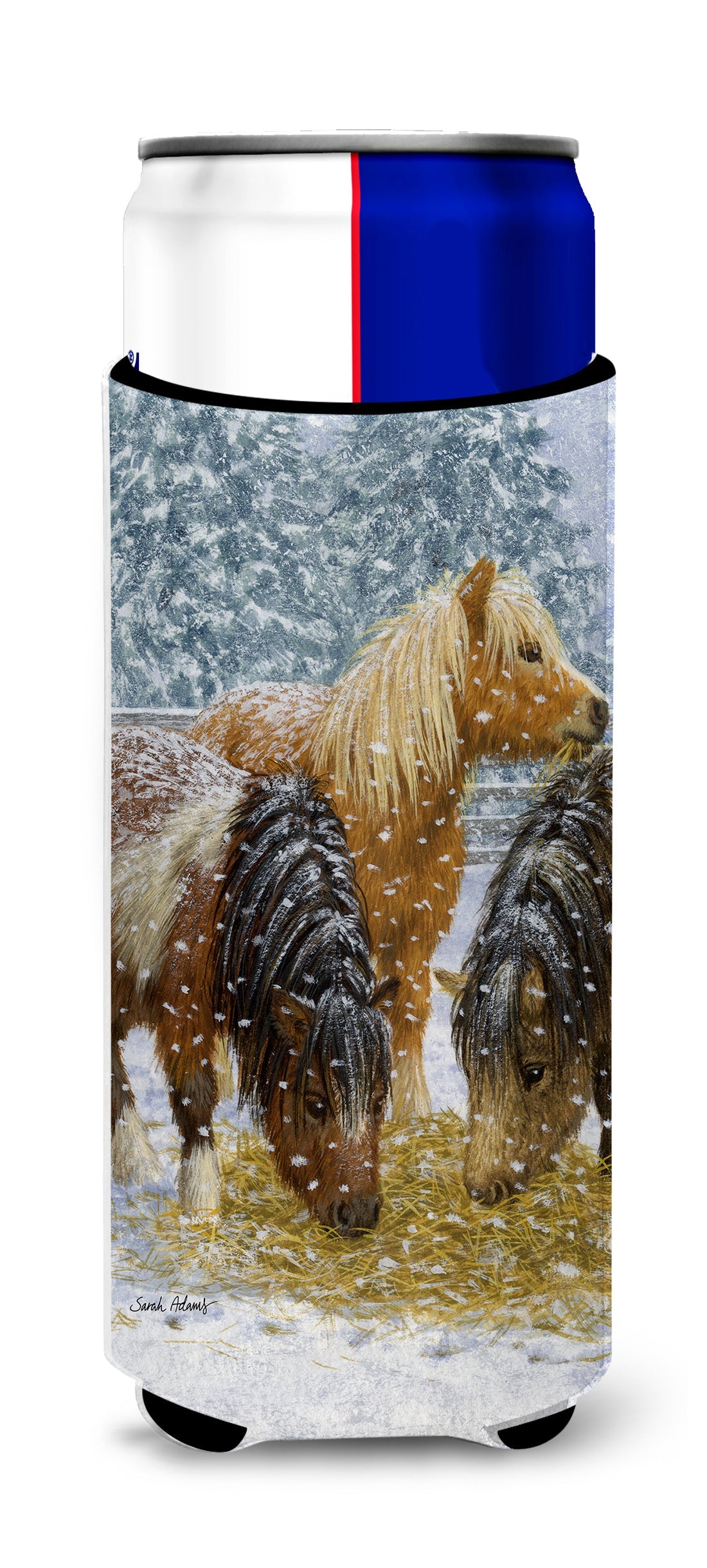 Shetland Ponies Slim Can Hugger , Insulated Foam Hugger for 12 oz Slim Cans, Beer Bottles & Water Bottles, Printed in USA