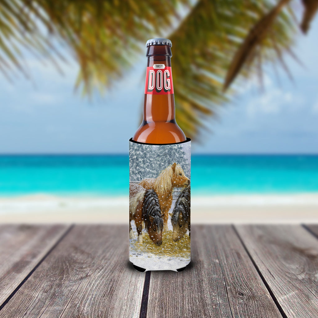 Shetland Ponies Slim Can Hugger , Insulated Foam Hugger for 12 oz Slim Cans, Beer Bottles & Water Bottles, Printed in USA