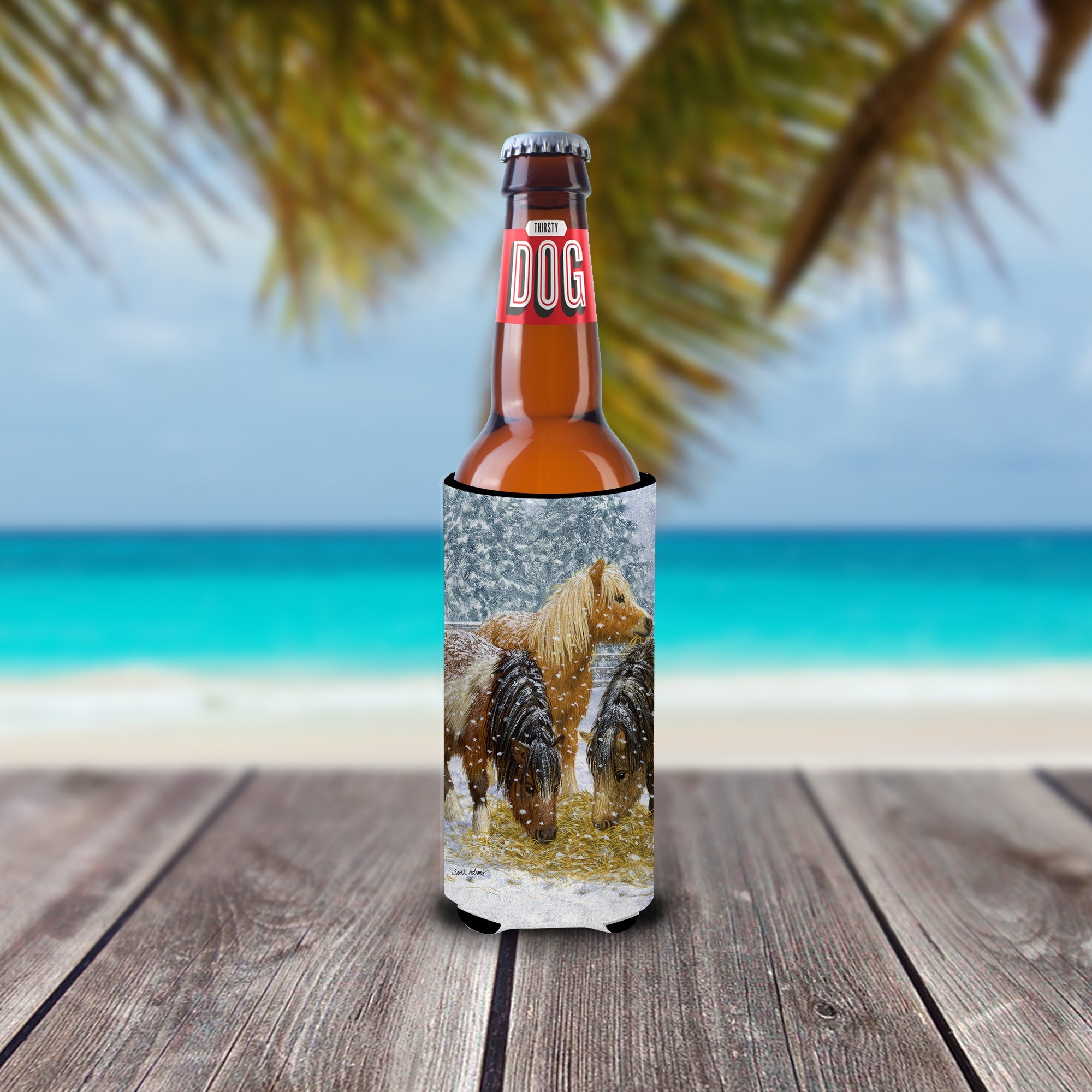 Shetland Ponies Slim Can Hugger , Insulated Foam Hugger for 12 oz Slim Cans, Beer Bottles & Water Bottles, Printed in USA