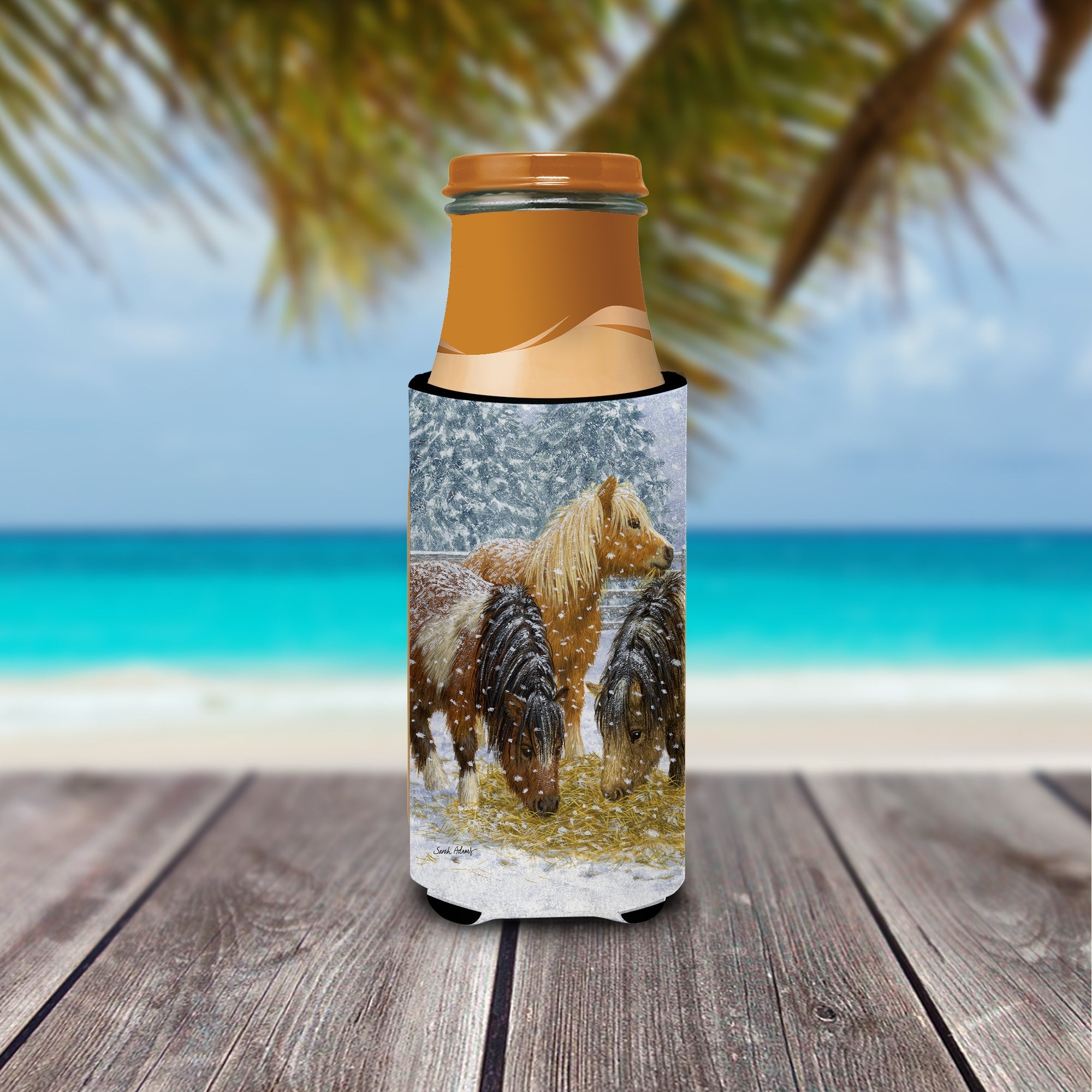 Shetland Ponies Slim Can Hugger , Insulated Foam Hugger for 12 oz Slim Cans, Beer Bottles & Water Bottles, Printed in USA