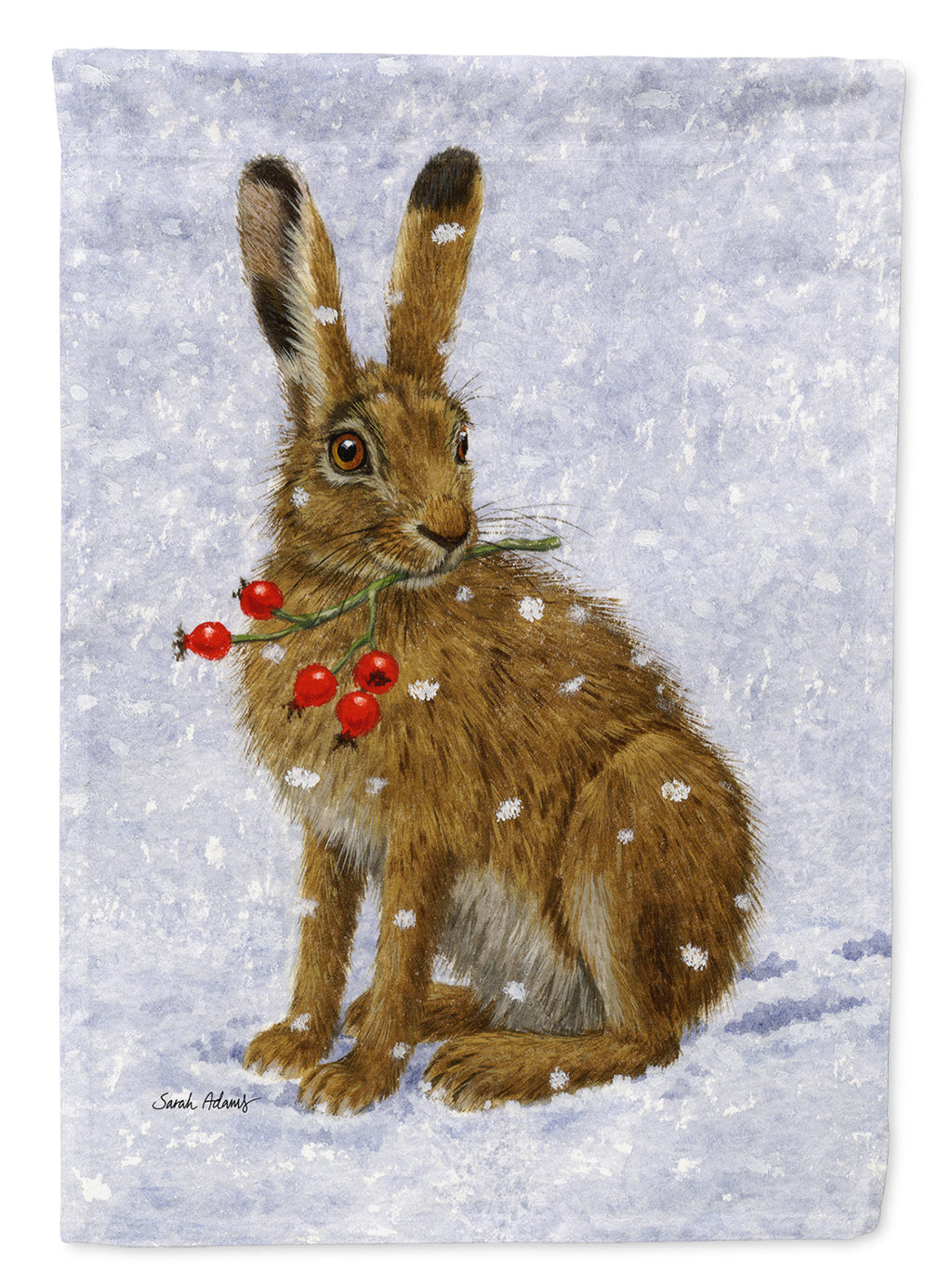 Rabbit Hare & Rosehips House Flag 28x40 Porch Sleeve Pole Decorative Outside Yard Banner Artwork Wall Hanging, Polyester