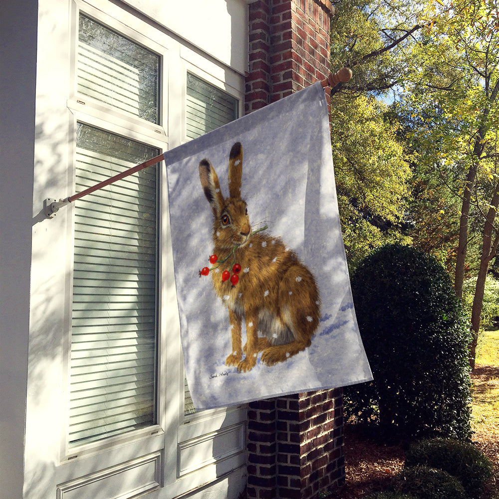 Rabbit Hare & Rosehips House Flag 28x40 Porch Sleeve Pole Decorative Outside Yard Banner Artwork Wall Hanging, Polyester