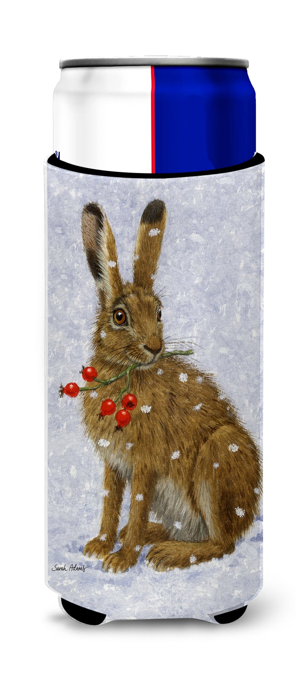 Rabbit Hare & Rosehips Slim Can Hugger , Insulated Foam Hugger for 12 oz Slim Cans, Beer Bottles & Water Bottles, Printed in USA