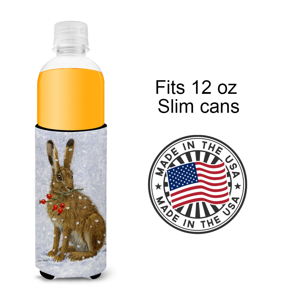 Rabbit Hare & Rosehips Slim Can Hugger , Insulated Foam Hugger for 12 oz Slim Cans, Beer Bottles & Water Bottles, Printed in USA