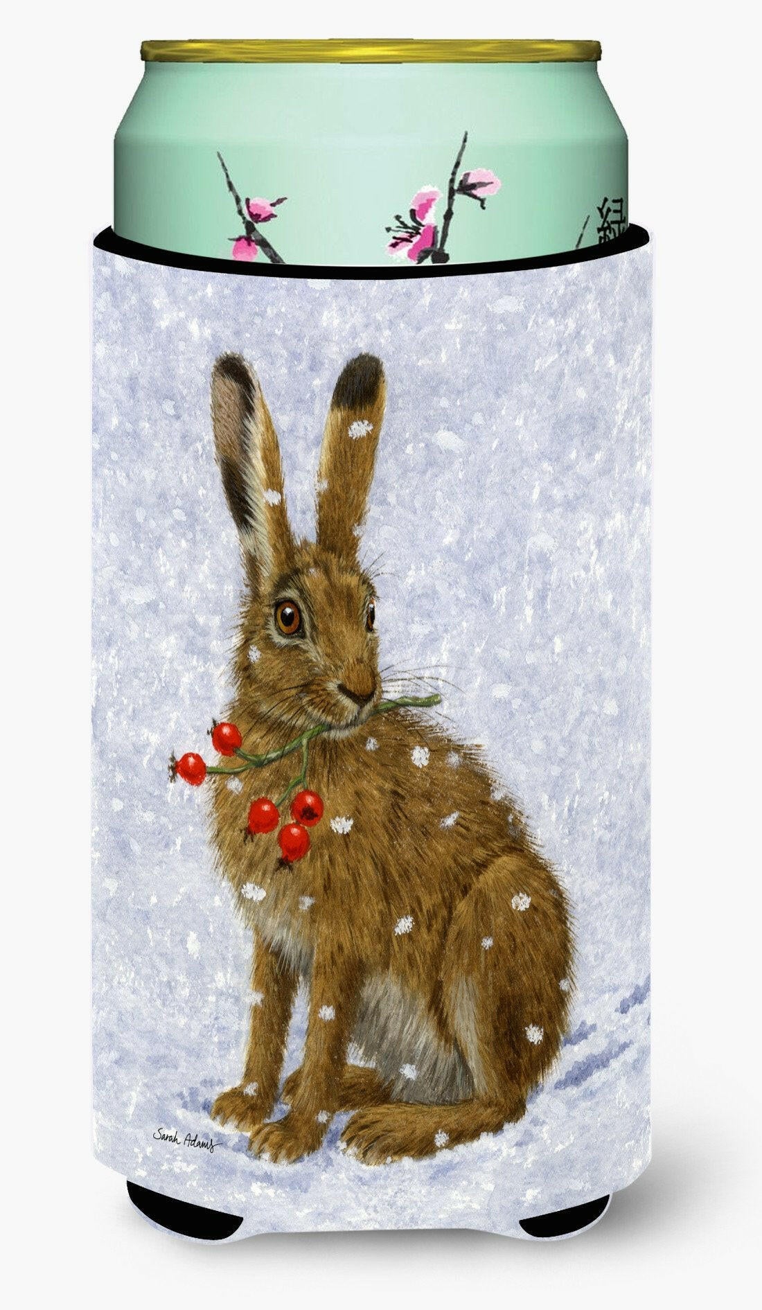 Rabbit Hare & Rosehips Tall Boy Hugger Can Cooler Sleeve Machine Washable Drink Collapsible Insulator Beverage Insulated Holder